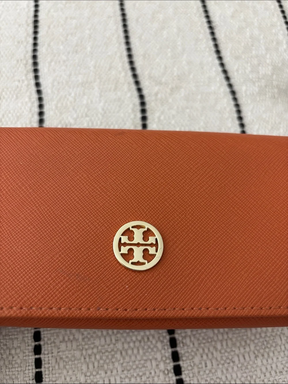 Tory Burch Orange Saffiano Sunglasses Case with Gold Logo